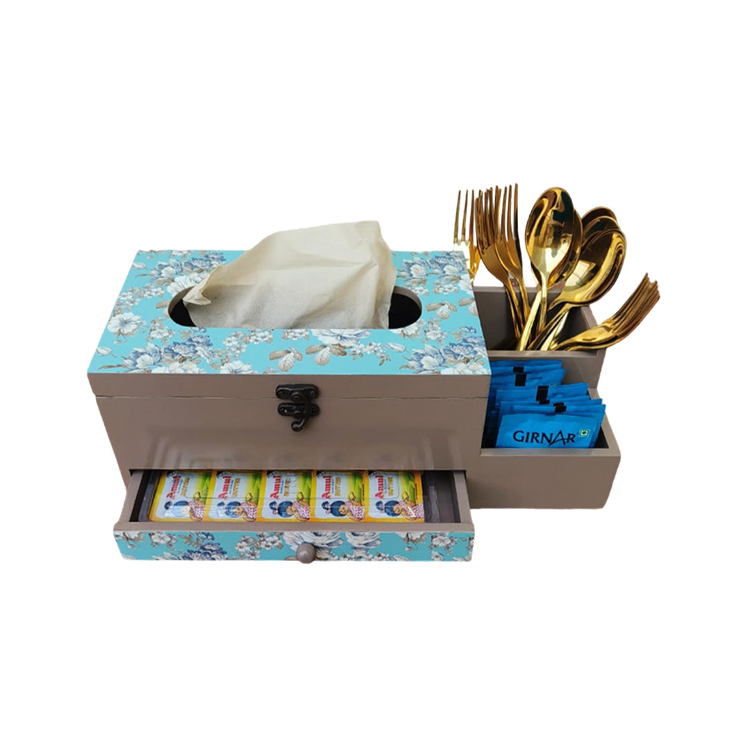 Multi Utility Organizer with Drawer & Tissue Box Holder