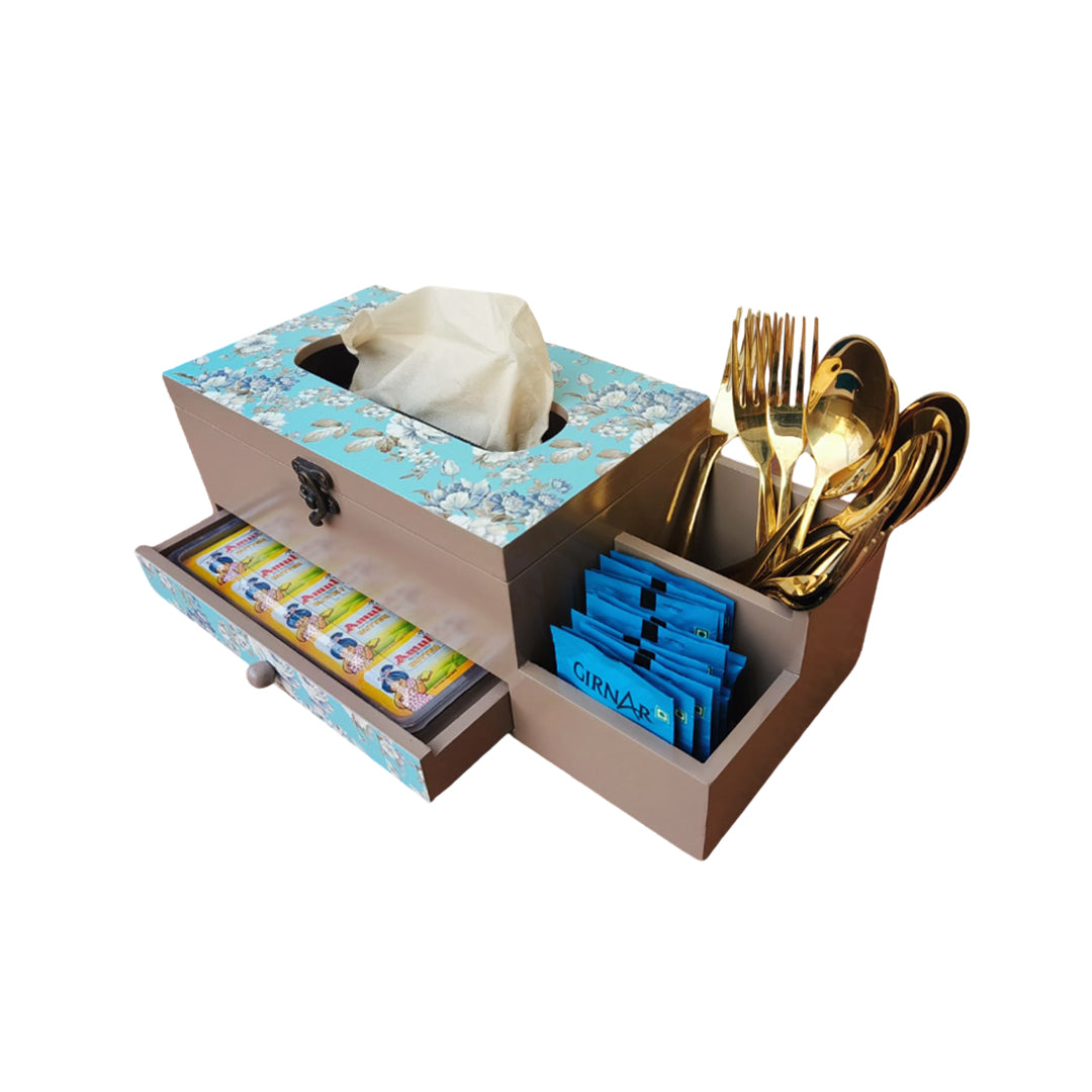 Multi Utility Organizer with Drawer & Tissue Box Holder