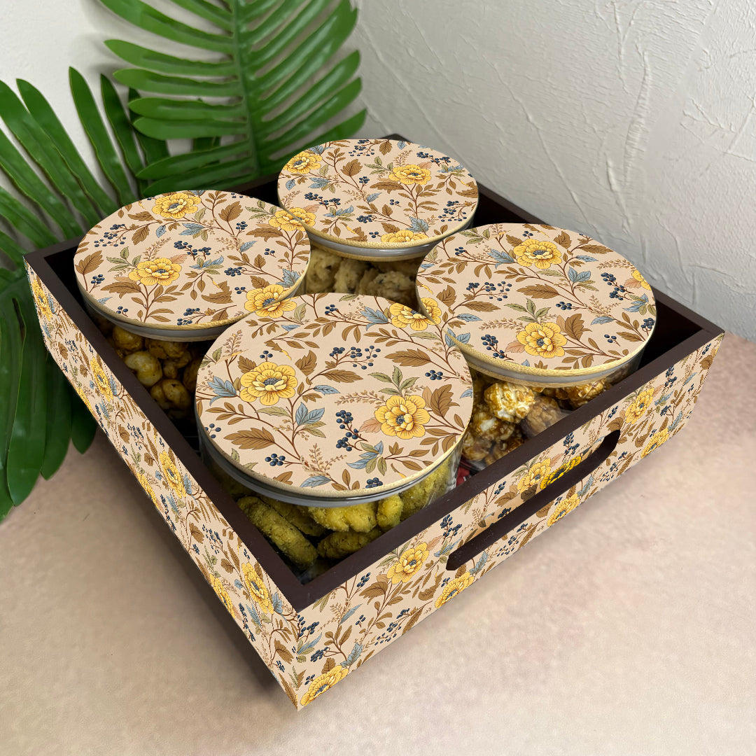 Jar Set : Glass Jars with Wooden Lid ( Round )