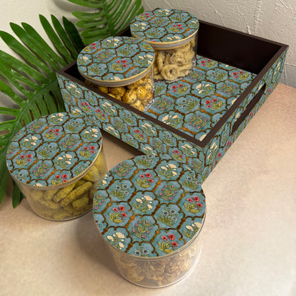 Jar Set : Glass Jars with Wooden Lid ( Round )