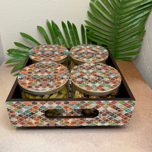 Jar Set : Glass Jars with Wooden Lid ( Round )