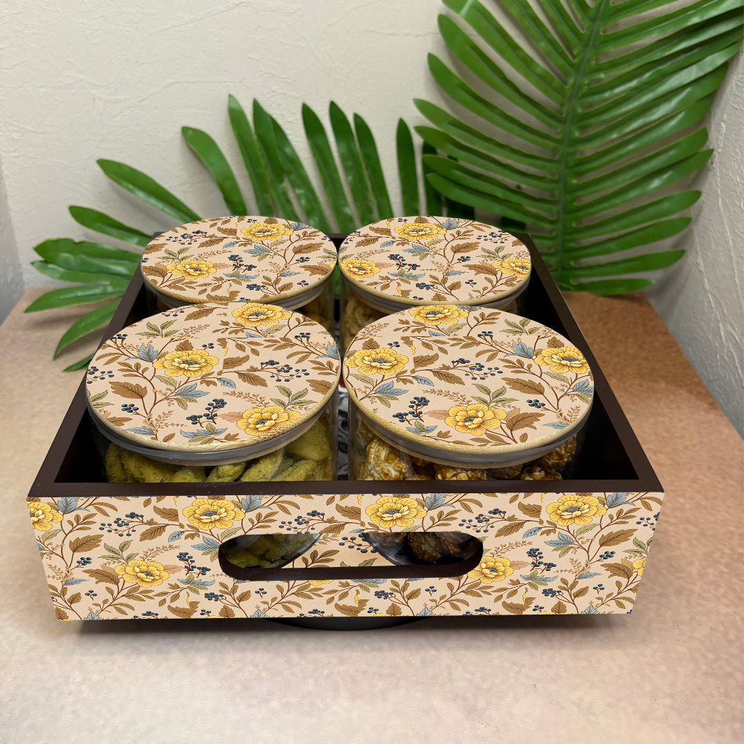 Jar Set : Glass Jars with Wooden Lid ( Round )