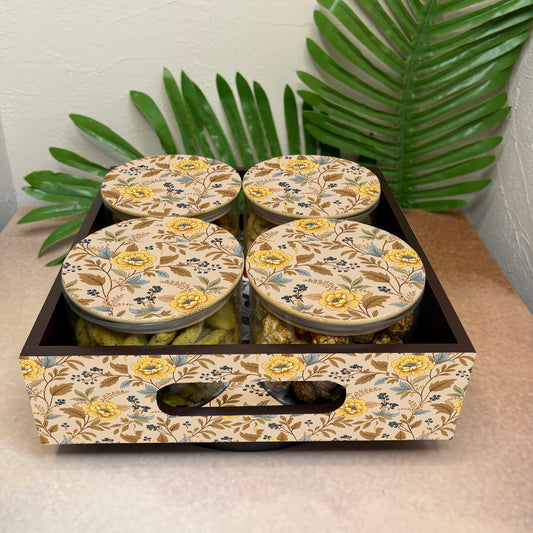 Jar Set : Glass Jars with Wooden Lid ( Round )