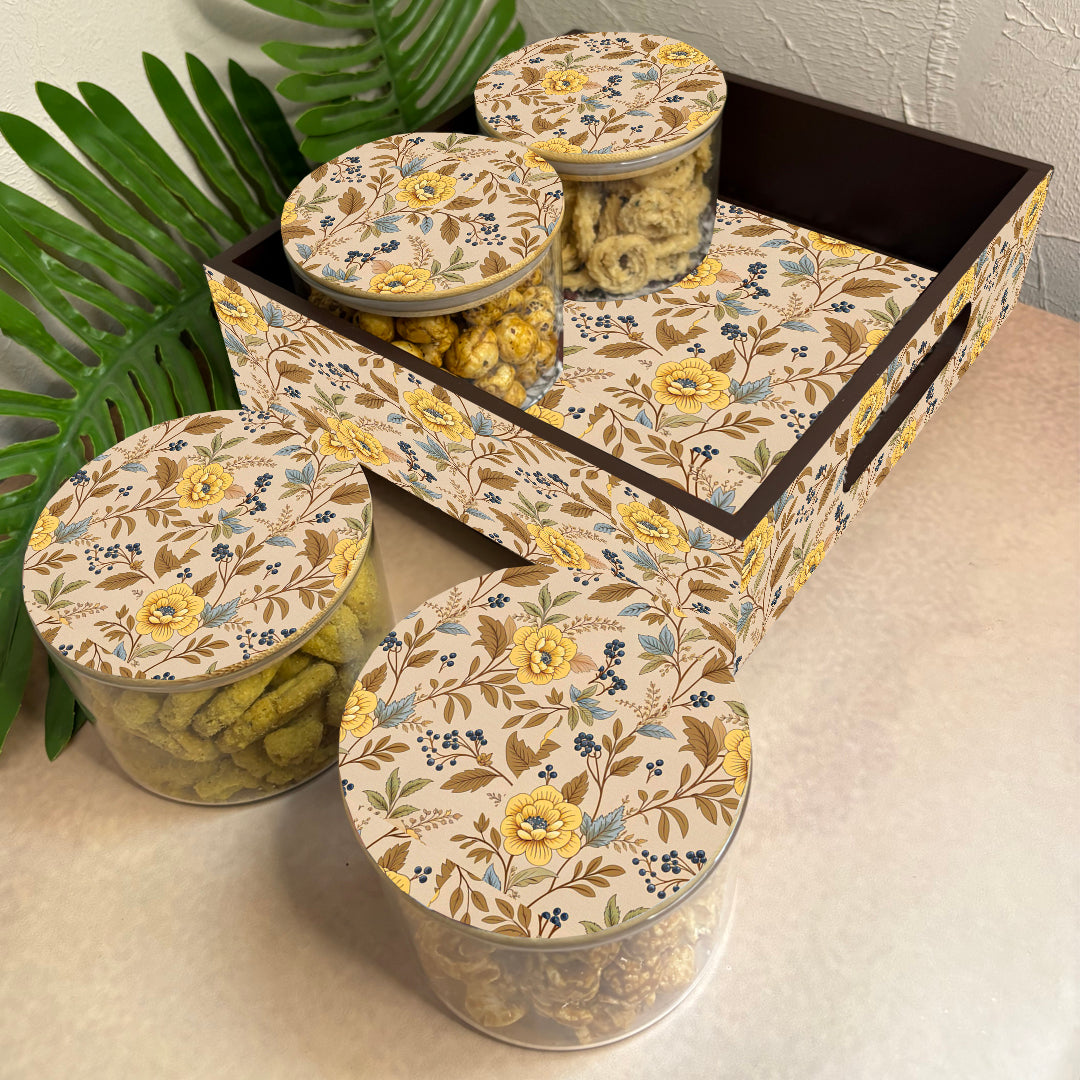 Jar Set : Glass Jars with Wooden Lid ( Round )