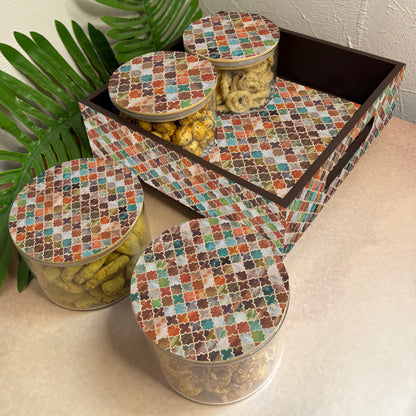 Jar Set : Glass Jars with Wooden Lid ( Round )