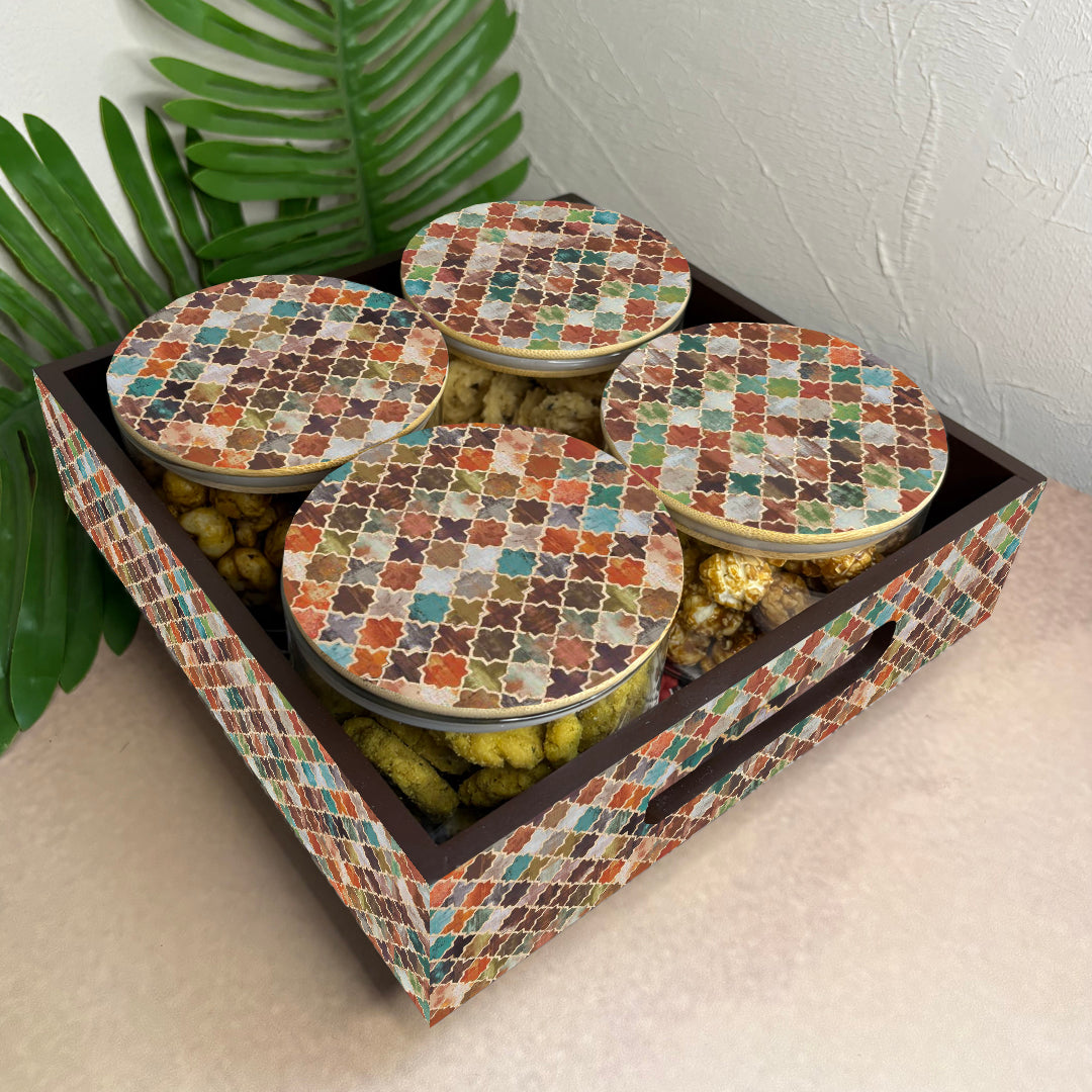 Jar Set : Glass Jars with Wooden Lid ( Round )