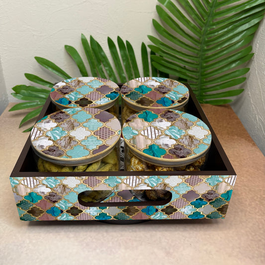 Jar Set : Glass Jars with Wooden Lid ( Round )