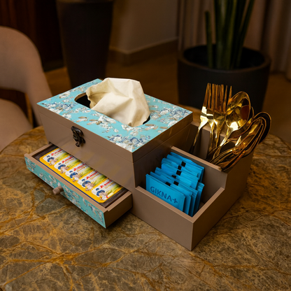 Multi Utility Organizer with Drawer & Tissue Box Holder