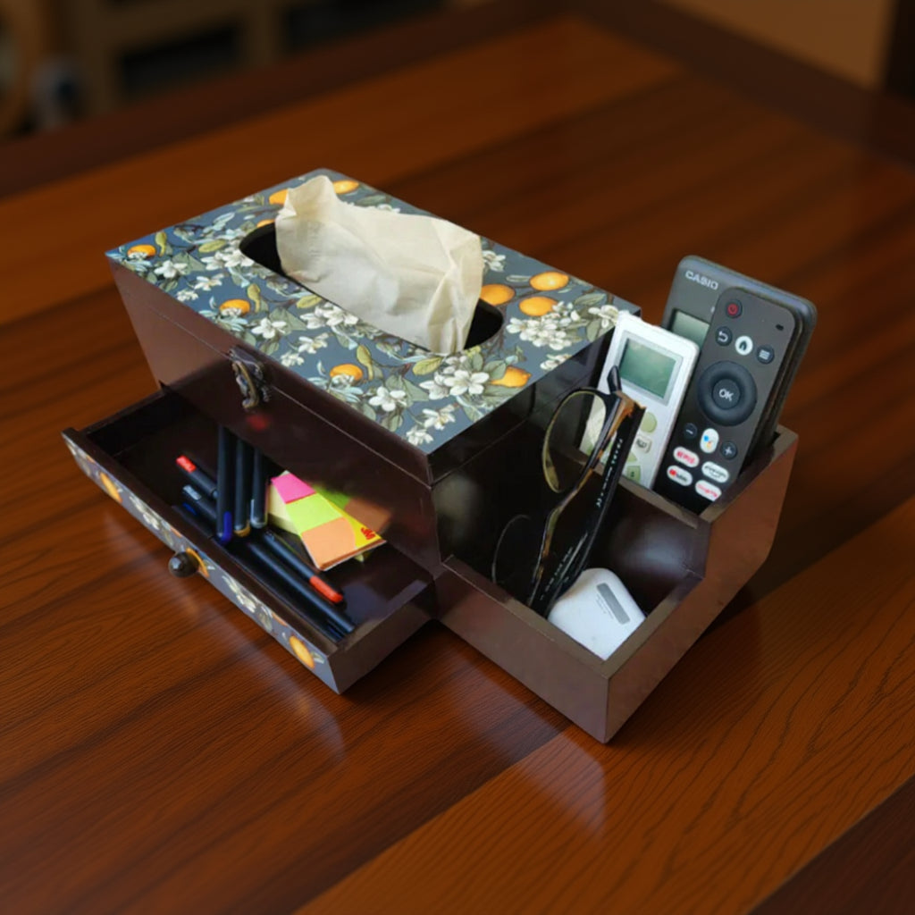 Multi Utility Organizer with Drawer & Tissue Box Holder