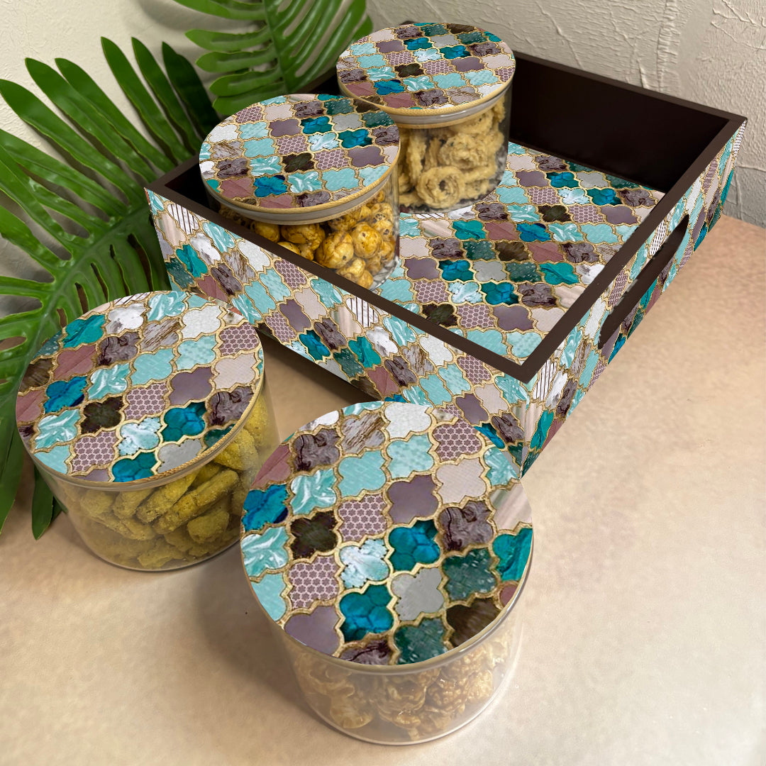 Jar Set : Glass Jars with Wooden Lid ( Round )