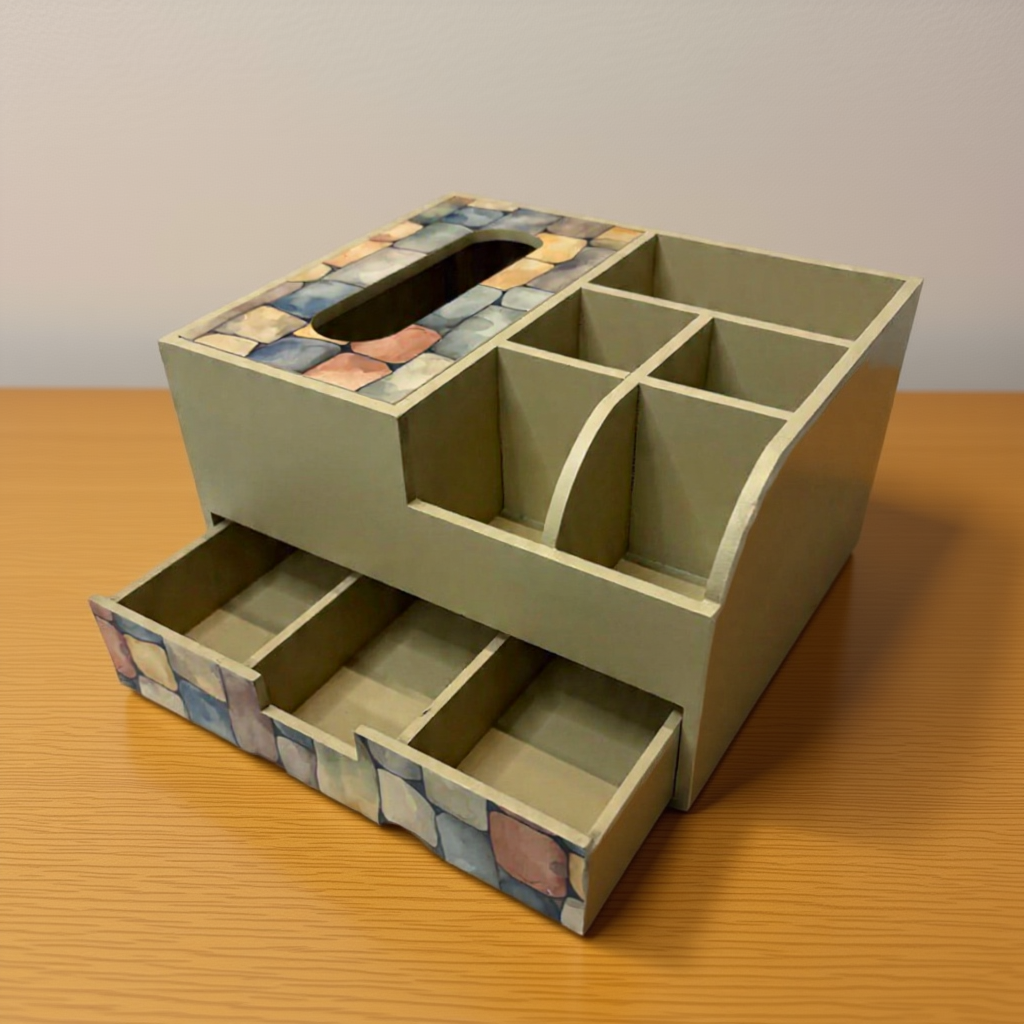 Multi Utility Organizer With Tissue Box/Drawer