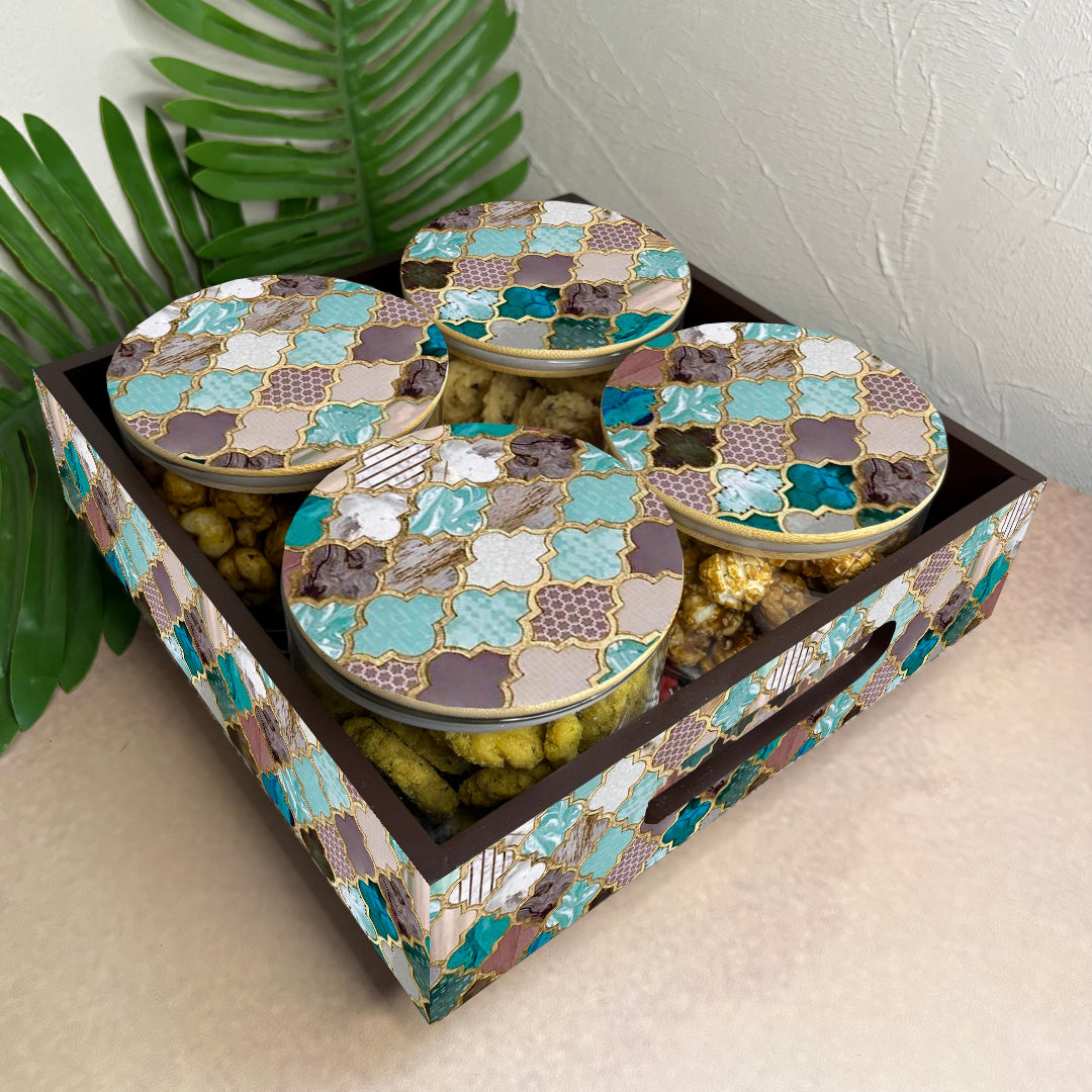 Jar Set : Glass Jars with Wooden Lid ( Round )