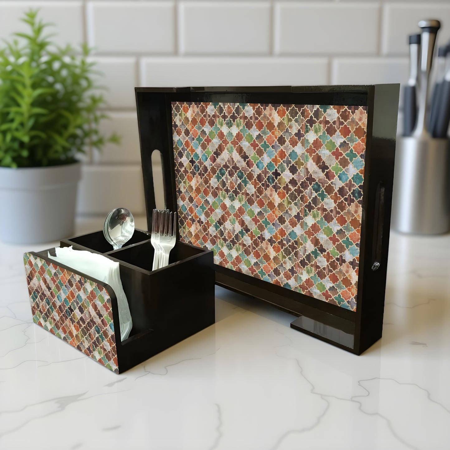 Combo - Serving Tray & Cutlery Holder